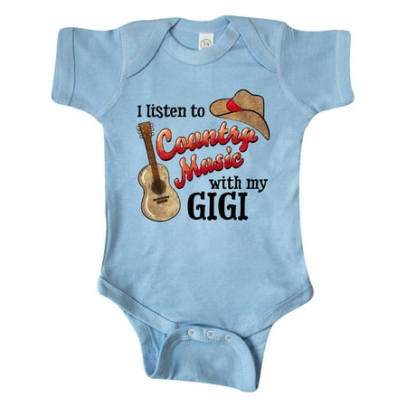

Inktastic I Listen to Country Music with my Gigi Guitar and Hat Gift Baby Boy or Baby Girl Bodysuit