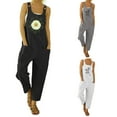 thumbnail image 4 of KOMOO Women Printed Loose Jumpsuit Pockets Waid Leg Jumpsuits U-Neck Sleeveless Overalls Plus Size, 4 of 4
