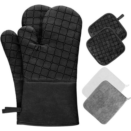 

6PCS - Oven Gloves and Pot Holder Set with 2 Towel Heat-Resistant Non-Slip Pot Gloves Suitable for Cooking Baking Grilling