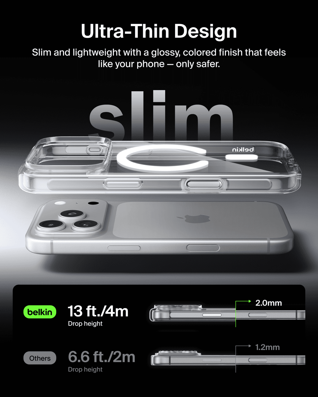 Belkin for iPhone 17 Pro Case, Clear, MagSafe Compatible w/Anti-Scratch & Anti-Yellowing Treated Coating, Touch Sensitive Camera Control - Military Grade, Slim Design, Shockproof, Protective