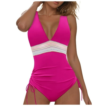 CAICJ98 One Piece Womens Swimsuit Tummy Control Bathing Suits for Womens V Neck Criss Cross Ruched Push Up Slimming Swimwear Hot Pink S