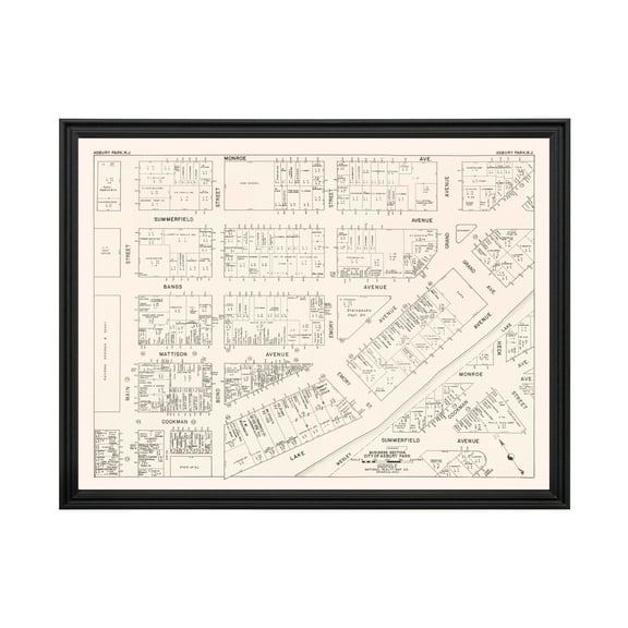 Asbury Park Art, 1947 Vintage Map of Downtown Asbury Park New Jersey, NJ History Wall Decor Gift, Old Asbury Park Map - 24" x 18" Black Framed Print