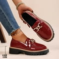thumbnail image 2 of Women's Platform Loafers, Patent Leather Chunky Sole Slip-On Shoes, Classic Round Toe Casual Dress Loafers for Daily Wear, Work, School - Black/White/Brown/Wine Red, 2 of 10