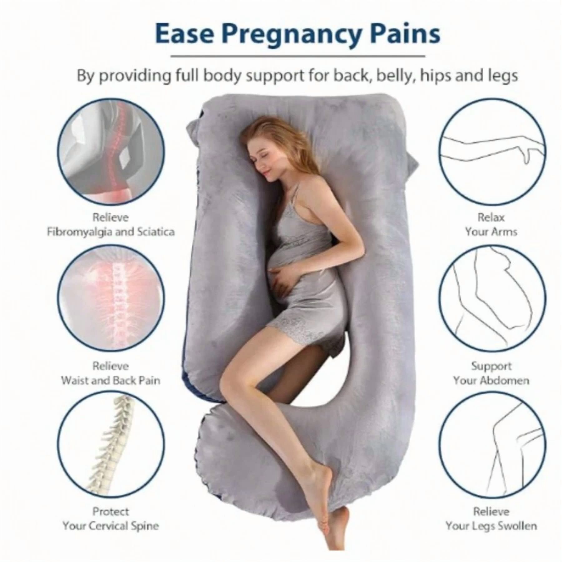 Best-selling U-shaped pregnant pillow - promotes side sleeping, supports the waist and abdomen. An essential item for pregnant women when sleeping.