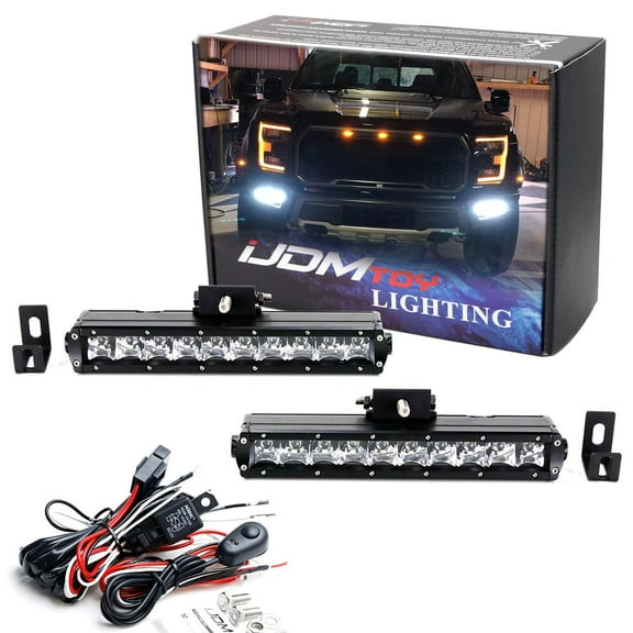 LED Light Bar Fog Lamp Kit For 2017-2020 Ford Raptor, Includes (2) 50W High Power LED Light Bars, Lower Bumper Opening Mounting Brackets & On/Off Switch Wiring