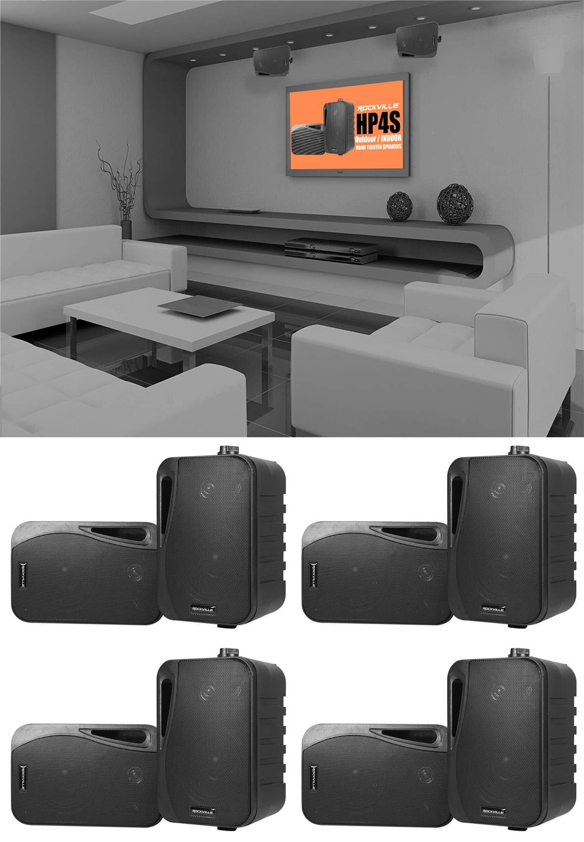 2 Rockville HP4S-8 BK 4 Outdoor/Indoor Swivel Home Theater Speakers in Black 4 inch 8 Ohm 