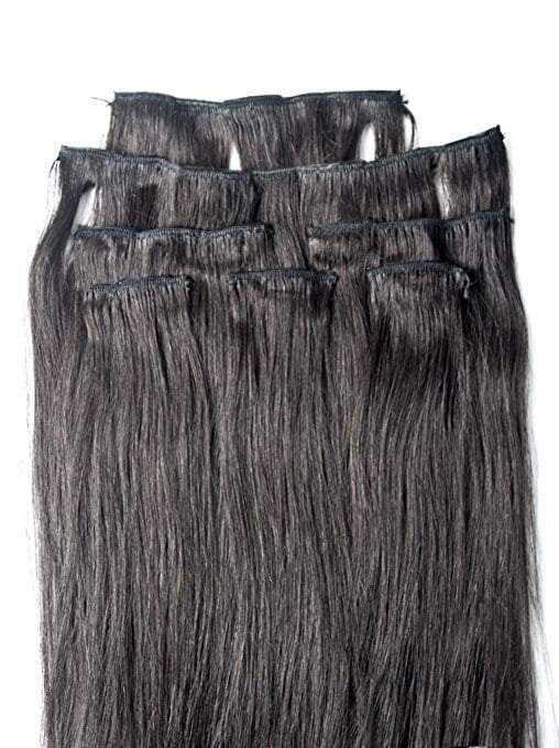 18″ 100% Clip in Human Hair Extensions 7Pcs,14 clips #1B Off Black