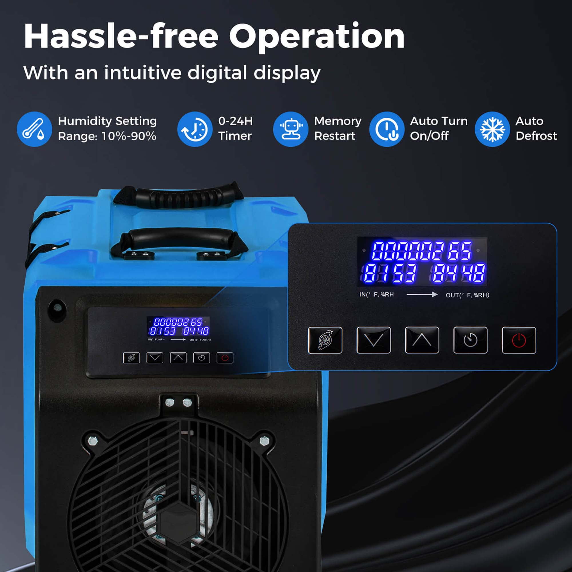 Costway 50-Pint(DOE) Commercial Dehumidifier Rotational Molded Industrial Dehumidifier with Pump Blue 9,000 Sq.ft Coverage Area (MAX 190Pint at 95°F, 90%RH)