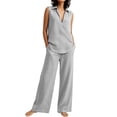 thumbnail image 4 of Cagogo Women's 2 Piece V Neck Sleeveless Shirt Wide Leg Pants Set Casual Solid Boho Vacation Outfits Loose Two Piece Lounge Matching Sets Tracksuits Travel Resort Wear Clothes, Gray S, 4 of 9