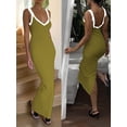 thumbnail image 3 of Suagox Women Cami Dress Patchwork V-Neck Sleeveless Backless Knit Long Dress Summer Bodycon Party  Dress, 3 of 10