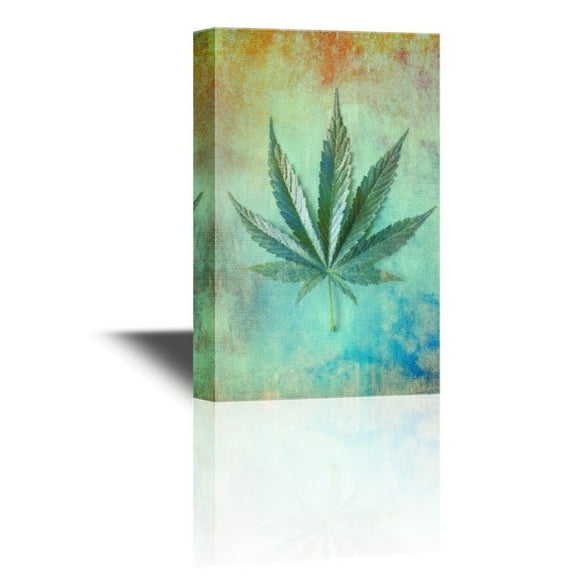 wall26 - Canvas Wall Art - Green Leaf on Colorful Abstract Background - Gallery Wrap Modern Home Art | Ready to Hang - 24x36 inches