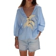 thumbnail image 1 of SUNSIOM Chemises à Manches Longues pour Femmes Nœud devant Patchwork Col en V Blouses Mode Décontractée, 1 of 7
