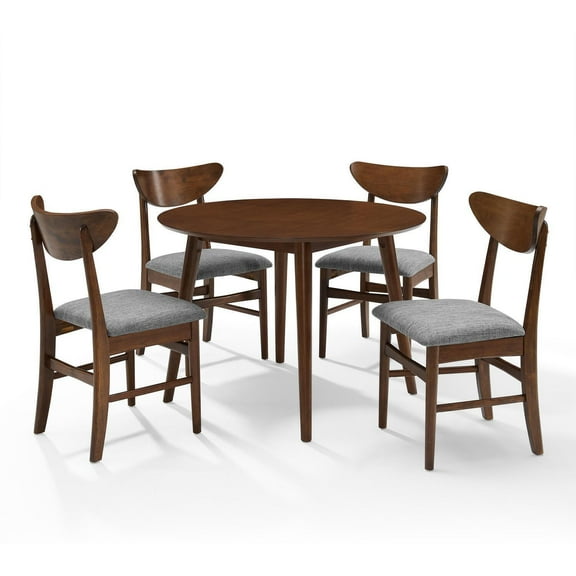 Mid-Century Modern Dining Set - 5 Piece Round Table & Chairs - Mahogany Finish - Elegant Dining Room Set