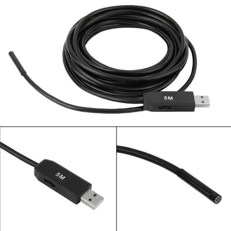 Waterproof HD 5M/5.5mm Endoscope Lens Mini USB Inspection Camera with 6 LED Lights Borescope for Android Smartphone/PC/l aptop
