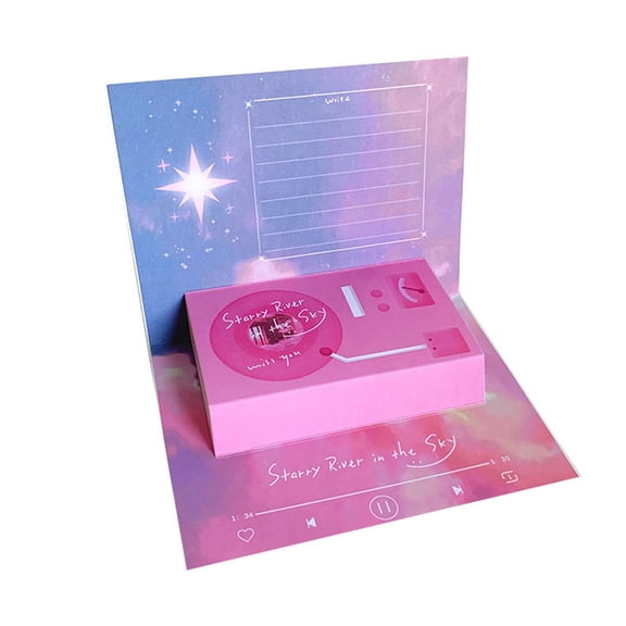 Voice Recording Birthday Card 3D Popup Audios Recorder Card Elegant Phonograph Blessing Card for Valentines Day