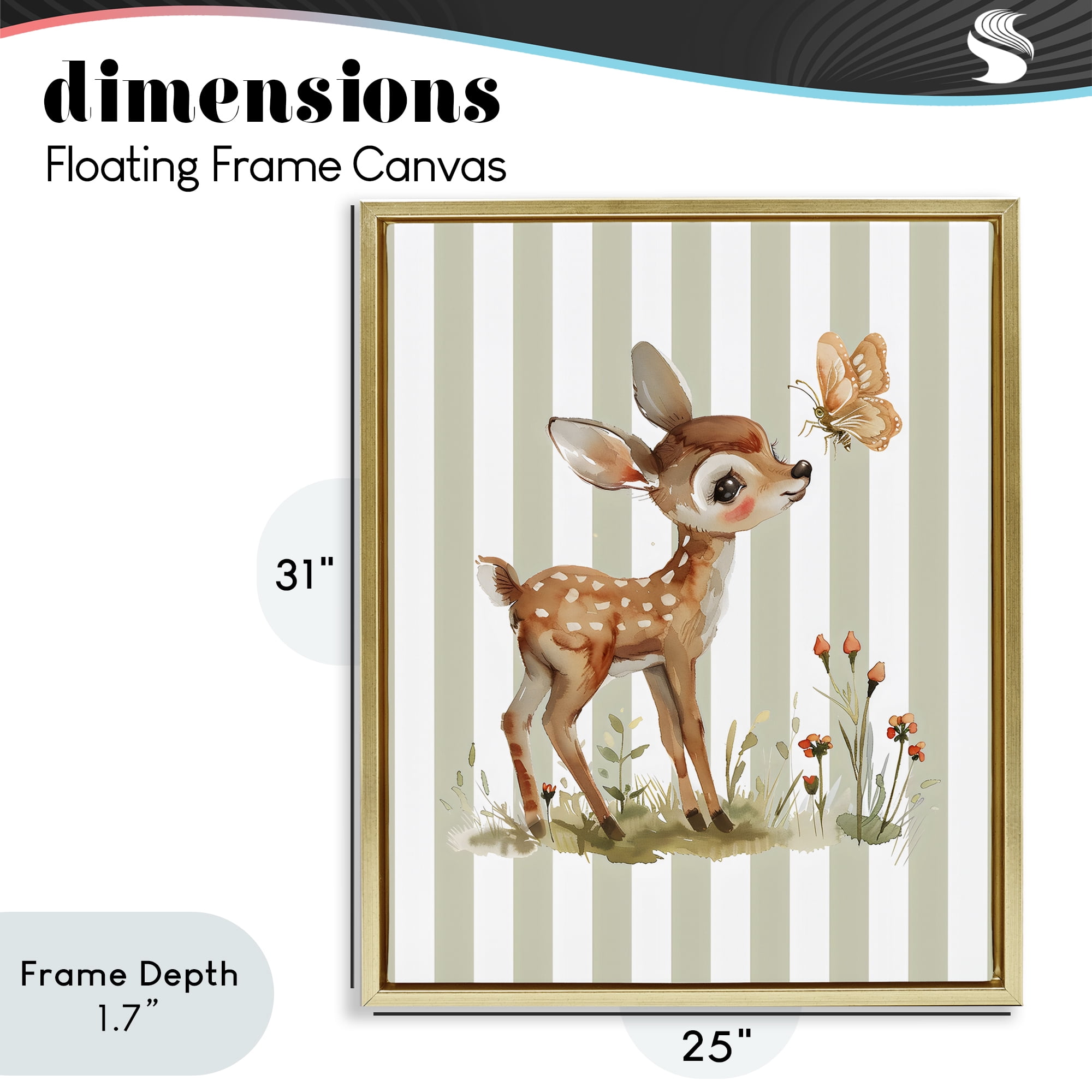 Stupell Industries Baby Deer with Butterfly Gold Framed Floater Canvas Wall Art, design by LSR Design Studio
