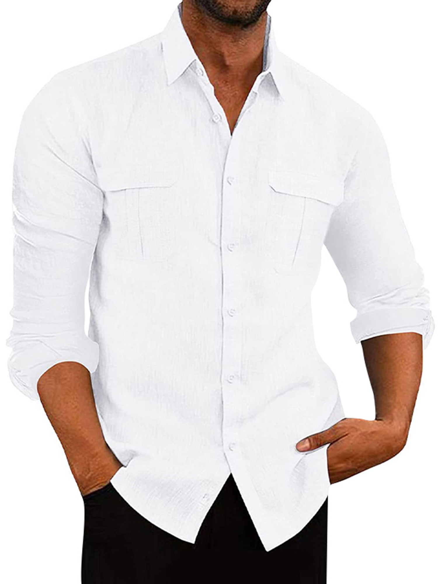 CVLIFE Hauts pour Hommes Col Rabattu T-shirt Col à Revers T-shirt Coupe Régulière Manches Longues Tee Plage Automne Chemises Blanc G