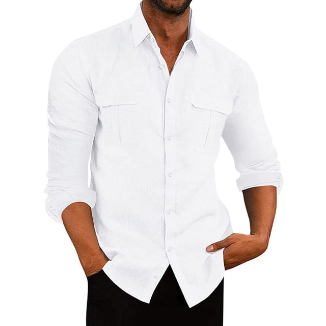 CVLIFE Hauts pour Hommes Col Rabattu T-shirt Col à Revers T-shirt Coupe Régulière Manches Longues Tee Plage Automne Chemises Blanc G