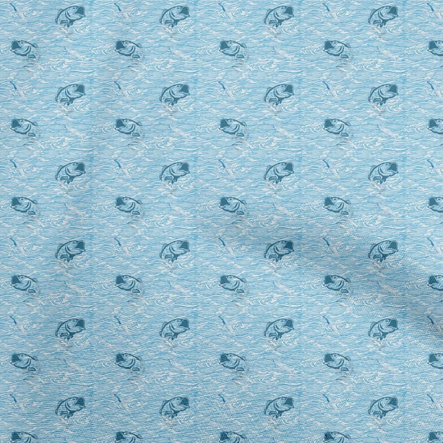 oneOone Georgette Viscose Light Blue Fabric Ocean Wave Craft Projects Decor Fabric Printed By The Yard 42 Inch Wide