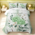 thumbnail image 2 of Erosebridal Vintage Floral Quilt Full, Botanical Flower Full Bedspread Sets, Gray Reversible, Mint Green White, 3 Pieces (1 Coverlet and 2 Pillowcases), 2 of 7