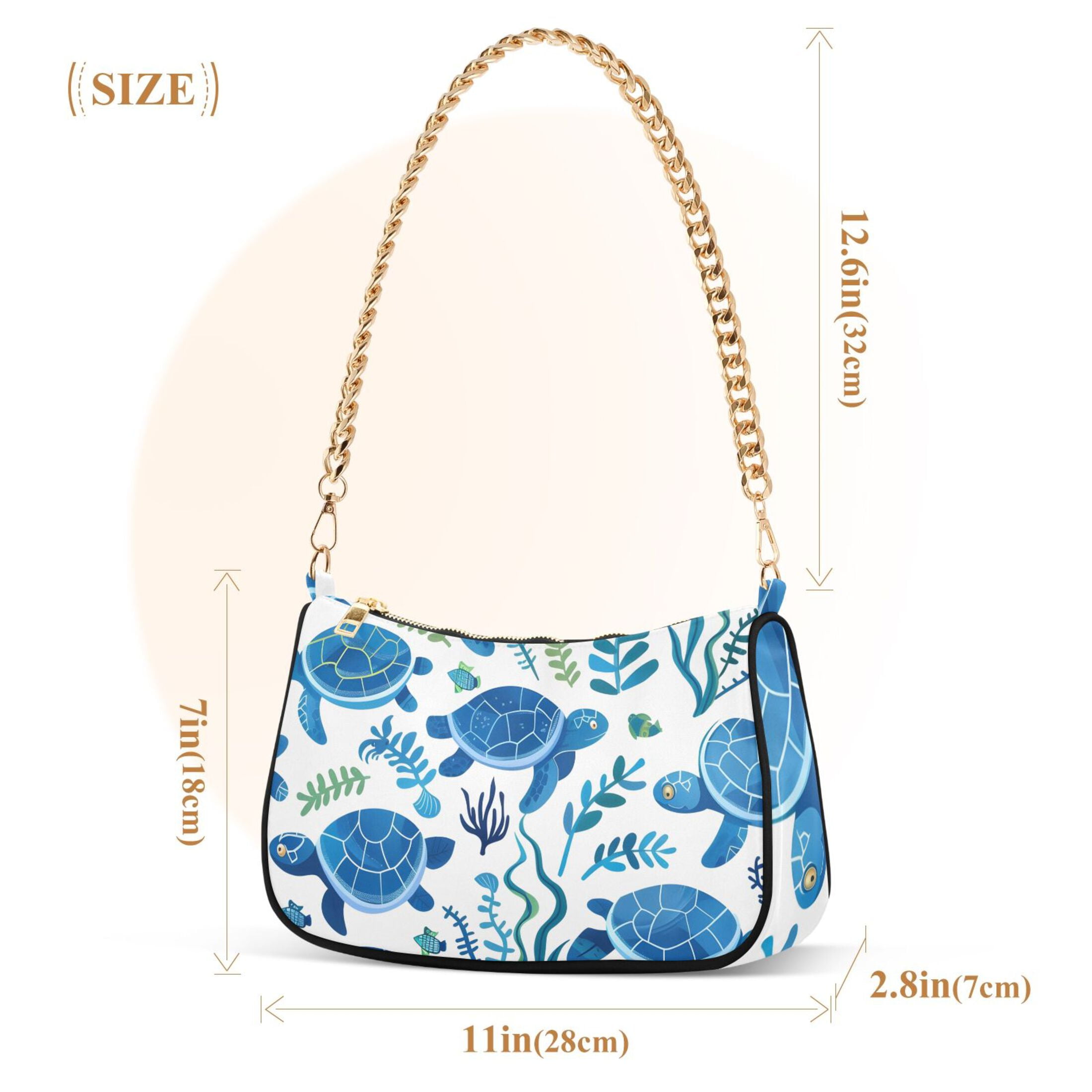 Ryvnso Turtles with Seaweed Womens Chain Shoulder Bag Tote Handbags Clutch Hobo Purse with Zipper for Travel
