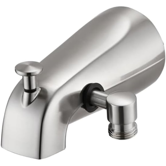 All Metal Brushed Tub Spout with Diverter & Integrated Shower Hose Connection, Fits Threaded 1/2" or 3/4" IPS, Bathtub Faucet for Convenient Shower Access Brushed