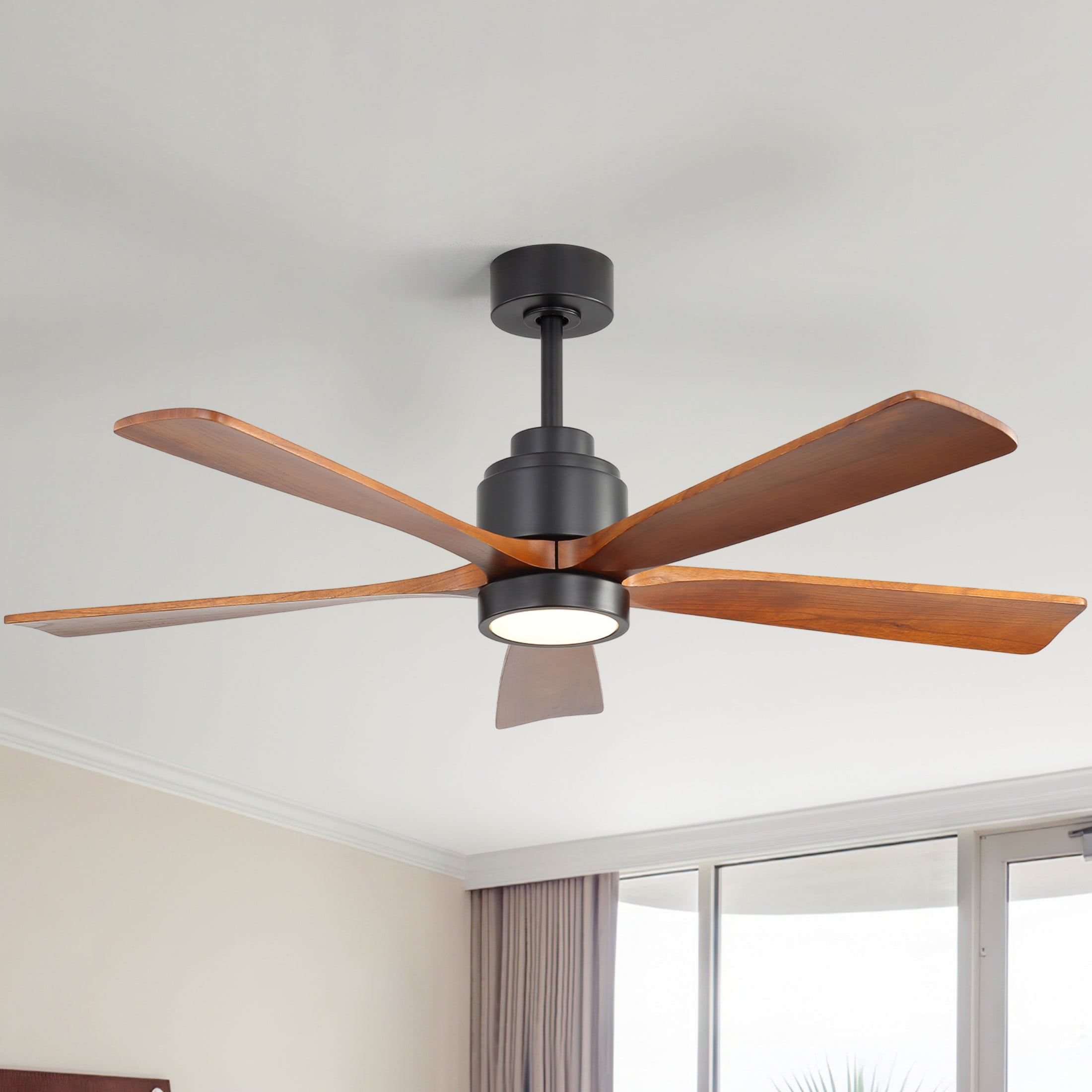Sofucor 52" Ceiling Fan with Lights, Remote Control, Reversible Noiseless Motor, 3 Walnut Wooden Blades