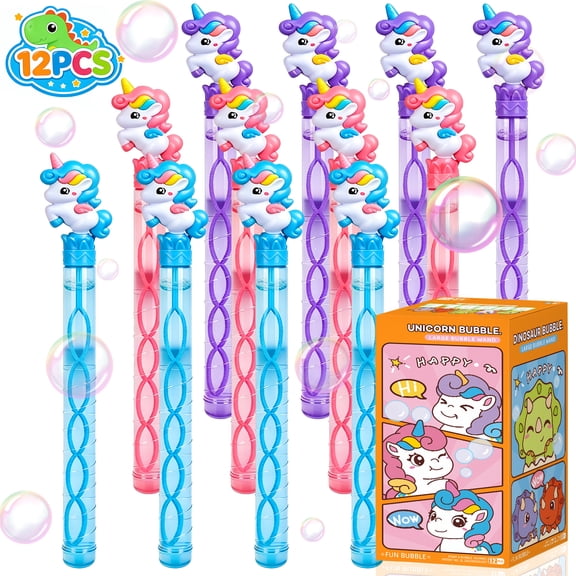 12 Pcs Unicorn Bubble Wands with Solution, 3 Colors - Kids Birthday Party Favors, Outdoor Toys, Classroom Treats, Bubble Blowers, Goodie Bag Stuffers