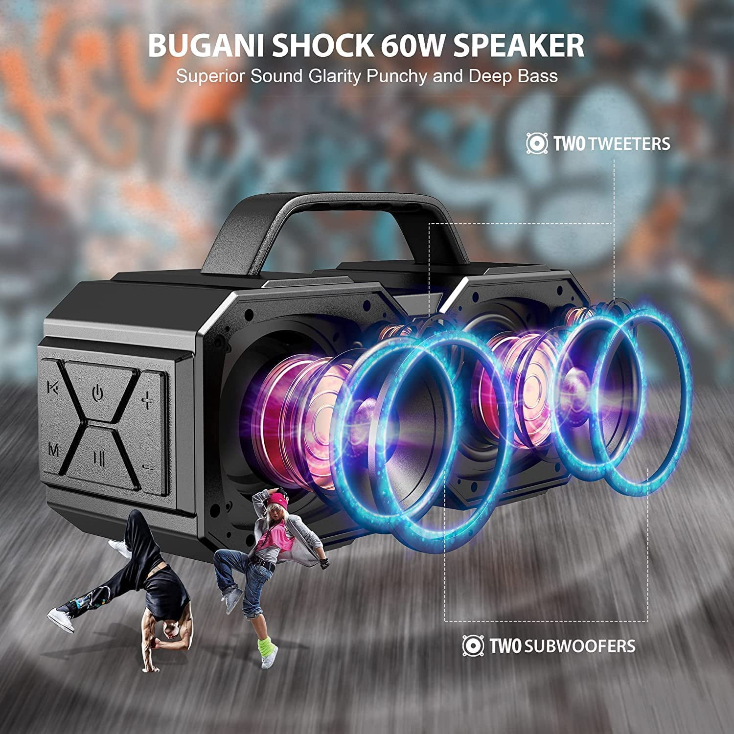 BUGANI Bluetooth Speakers, M83 Speaker IPX6 Waterproof Portable Large Wireless Speaker, Bluetooth 5.2,50W Big Power, 24H Playtime, Suitable for Family Gatherings and Outdoor Bluetooth Speaker Black