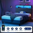 thumbnail image 3 of Greenstell Twin Bed Frame with LED Light & Platform Bed with Upholstered Storage Headboard USB Ports & Charging Station, Dark Gray, 3 of 8
