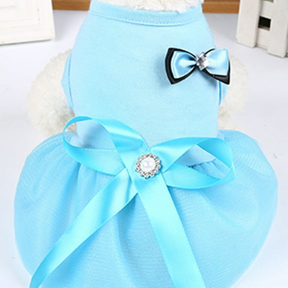 Walbest Dog Dresses Pet Princess Skirts with Ribbon Bowknot, Cute Puppy Sundress Spring Summer Shirts Vest for Small Dogs Cats, Pet Apparel Clothes Doggie Costume for Wedding Holiday Birthday