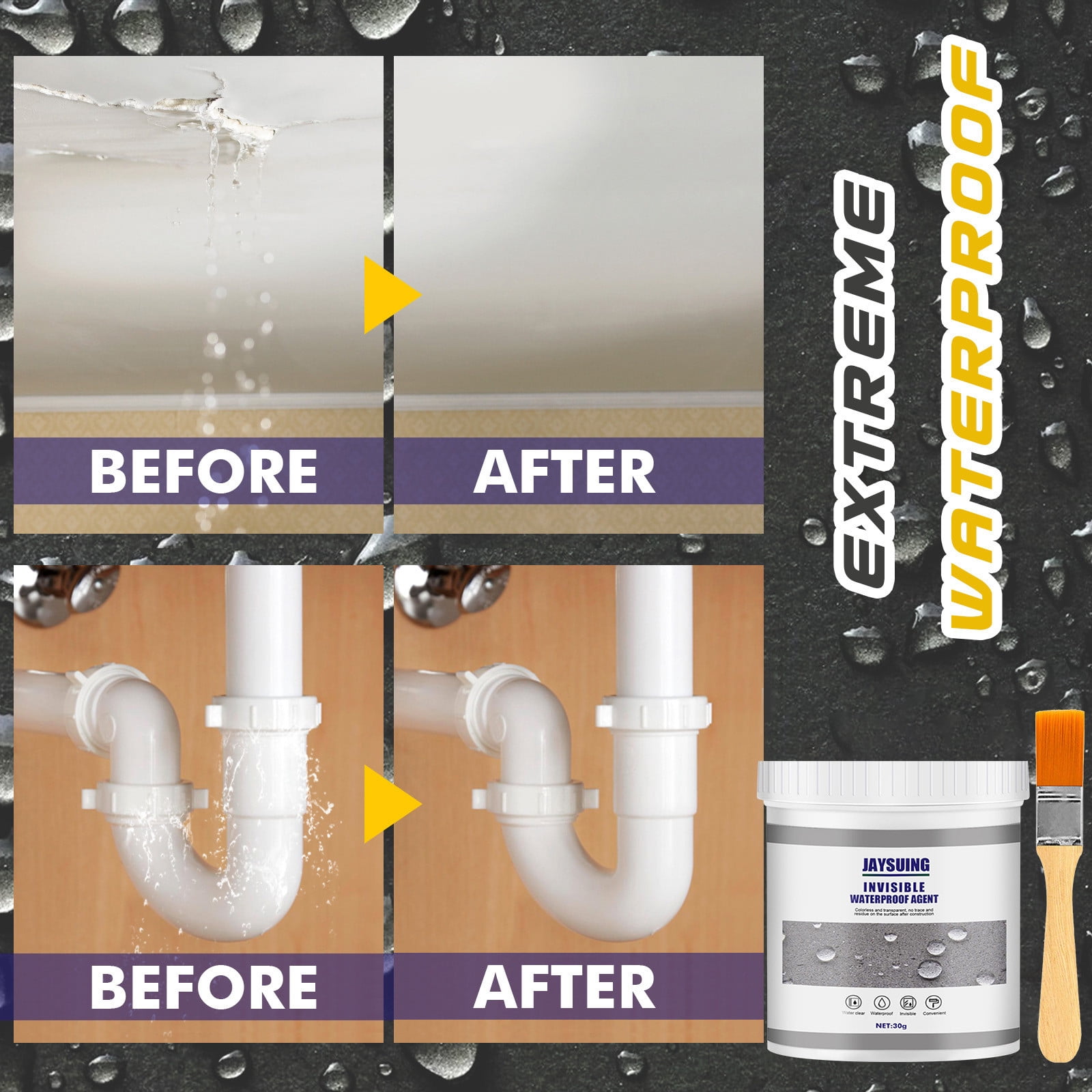300ML Waterproof Insulation Sealant, Repair & Seal Cracks, Premium Polyurethane Construction Adhesive Spray with Brush, Rubber Sealant Coating for Repairing Joints, Pipes, Drains, Roofs, Windows