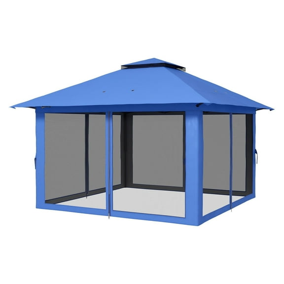 13x13 Pop Up Gazebo Canopy Tent - Instant Shelter with 2-Tier Roof, Carry Bag & Weight Bags - Outdoor Garden Party Sun Shade - Blue