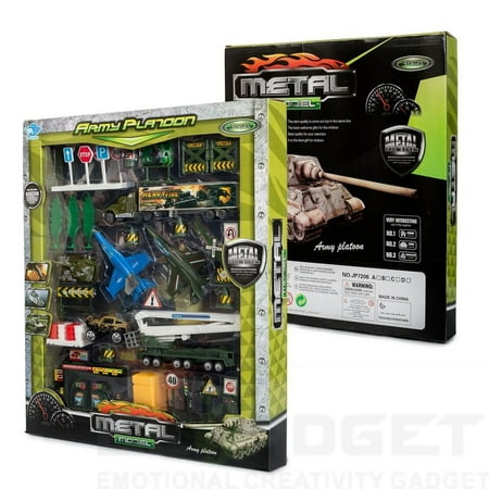 Big-Daddy Die-Cast Metal Army Platoon Toy Truck Set Imaginary War Scene Set Up In Minutes With Over 43 Pieces Of Cool And Fun Accessories To Conquer Your Imagination