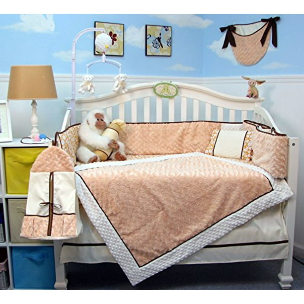 Soho Peach Mini Roses Minky Chenille Crib Nursery Bedding Set 14