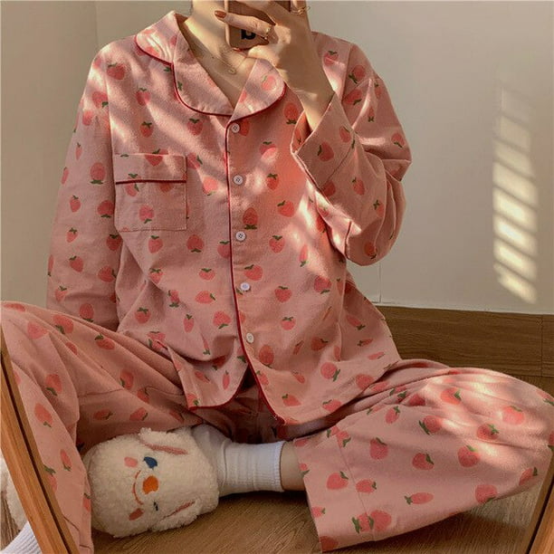CoCopeaunt Women Pyjamas Pink Strawberry Print Pyjamas Women Clothing Sets Autumn Size Pajamas for Teen Girls Kawaii Pijamas - Walmart.com
