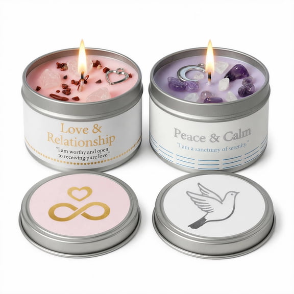 EVODUCK 2 Pack Love Peace Crystal Candle Set, Soy Scented Self Care Gift