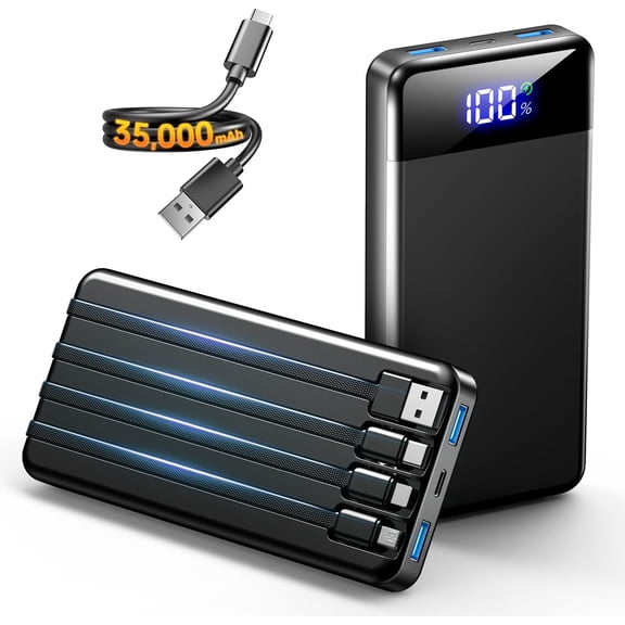 Portable Charger 35000mAh Power Bank - Powerbank with 4 Built in Cables, 22.5W Fast Charging Travel Camping Essential Battery Pack Compatible iPhone 17 16 15 14 13 Samsung Google, 1