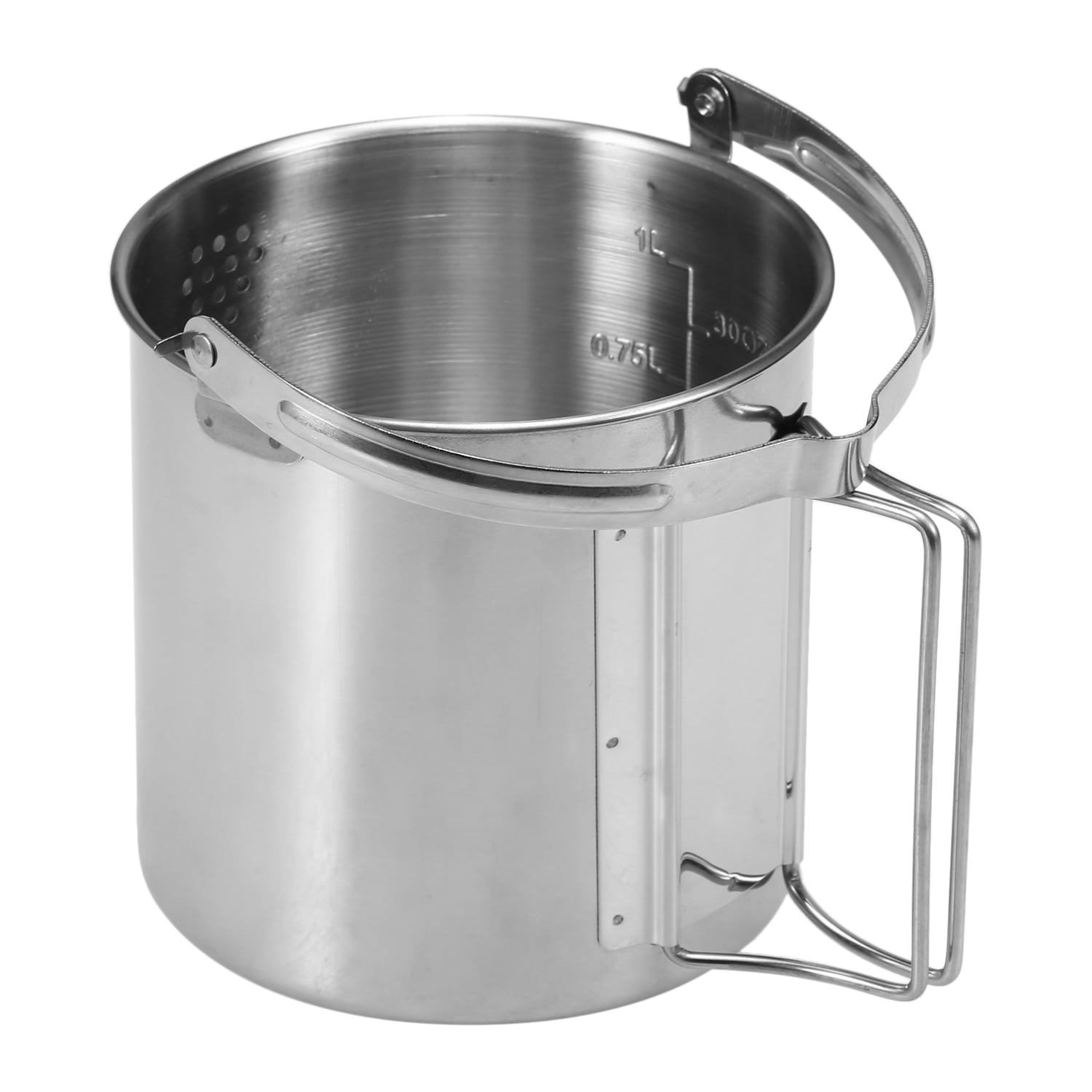 1L Stainless Steel Cooking Kettle Camping Pot with Foldable Handle H1S4 