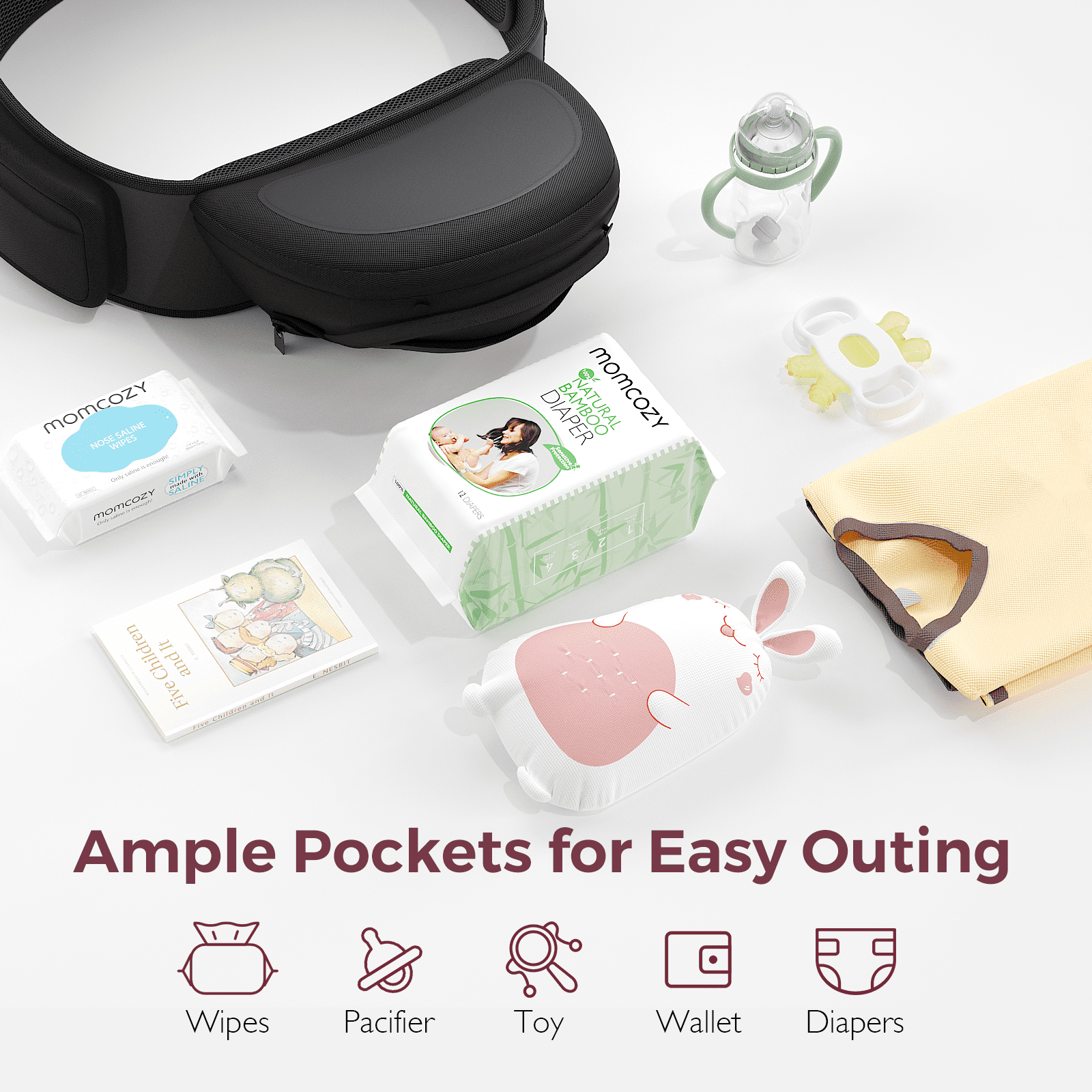 Momcozy Baby Carrier with Hip Seat, 2-in-1 Detachable Infant Hip Seat Carrier for Toddlers up to 44lbs. Breathable for Hands-Free Carrying. Fits Waist Sizes up to 47 Inches for Mom & Dad