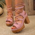 thumbnail image 2 of Rokment Womens Punk Studded Platform Strappy Gladiator Sandals 2026 Casual Leather Open Toe Chunky Block High Heels Dress Summer Shoes Comfortable Pink Size 9.5, 2 of 4