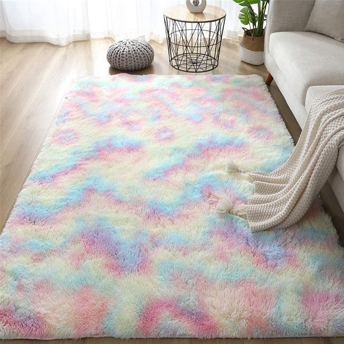 New Designer Ultra Soft Shag Shaggy Floor Confetti Rug Carpet Anti-Slip Design 