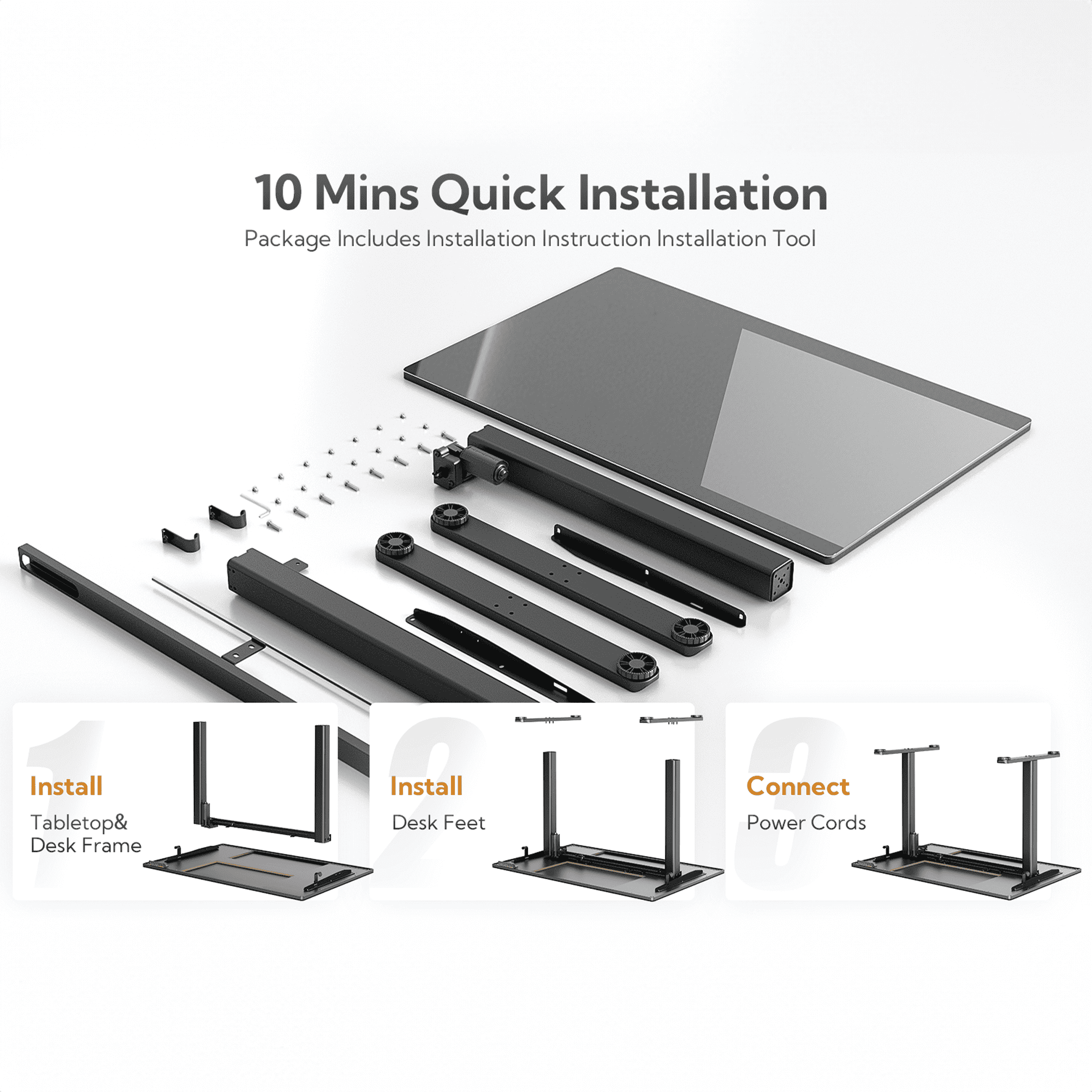 INNOVAR Glass Standing Desk, 40x24 inch Small Stand up Desk Electric Adjustable Height Quick Install Computer Desk for Home Office, Black