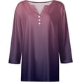 thumbnail image 3 of Xuboway 3/4 Length Sleeve Womens Tops Button Down Summer V Neck Shirts Henley Blouses Dressy Fashion Three Quarter Length Sleeve Blouse Clothes, 3 of 3