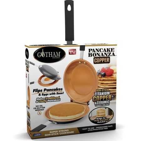 - Bonanza Nonstick Copper Double Pan – Easy Delicious Perfect Fluffy Pancakes Every Time with Absolutely No Clean Up, As Seen on TV, Large, Brown, No.., By GOTHAM STEEL
