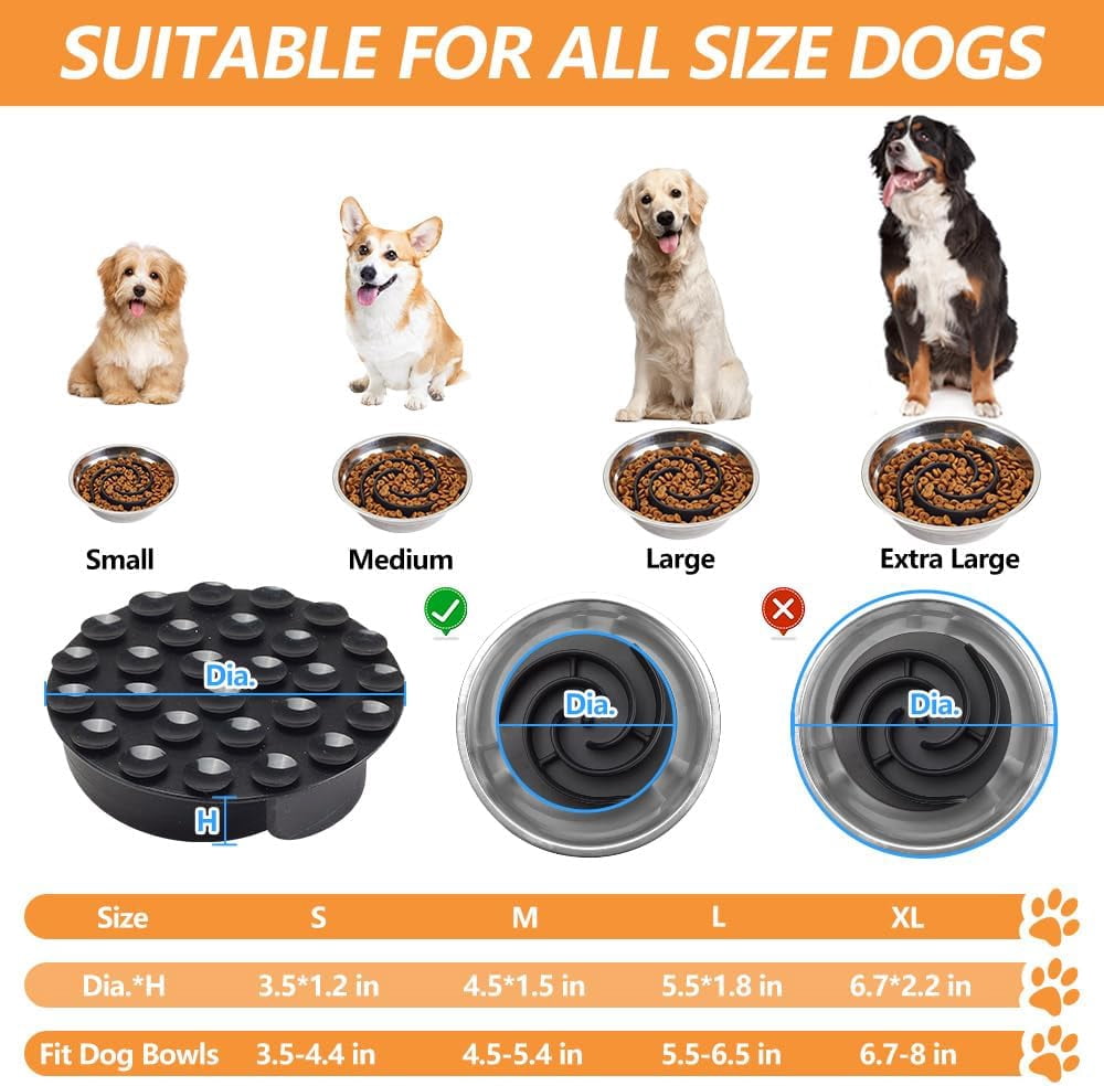 Slow Feeder Dog Bowls Insert,  Soft Silicone Slow Eating Dog Food Bowl for Small, Medium and Large Dogs, Compatible with Regular and Elevated Bowls Black,M
