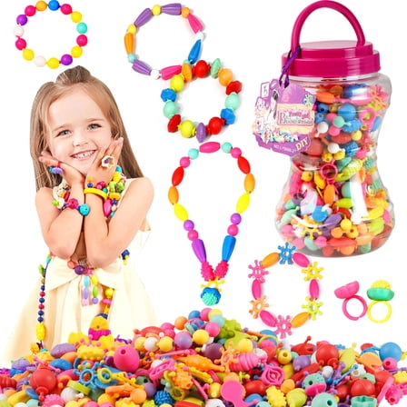 Jewelry Kit Toys for Girls 3-6 Years Snap Pop Beads 520PCS DIY Fashion Fun Necklace Ring Bracelet Art Crafts Toys