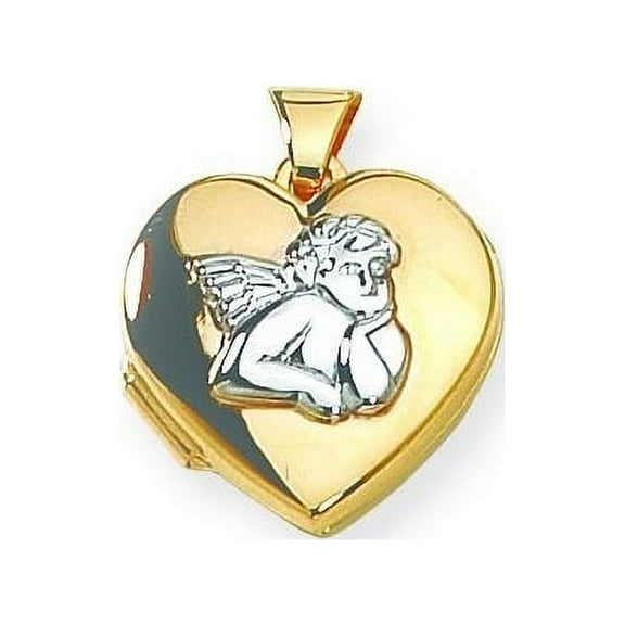 Solid 14K Cherub Angel Yellow Gold Heart Locket - Just Under 2/3 inch x 2/3 inch