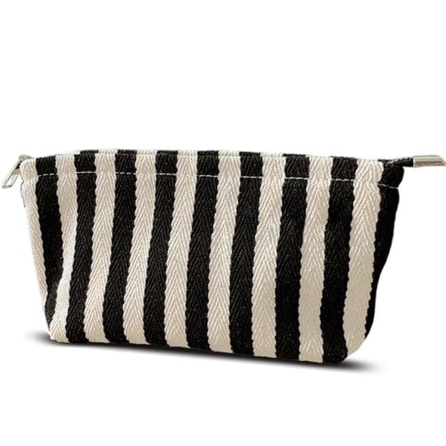 Bolsa para brochas de maquillaje HAPPYHEIDI, pequeña, con rayas blancas y negras