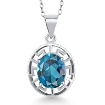 Gem Stone King 2.80 Ct Oval London Blue Topaz 925 Sterling Silver Pendant With Chain